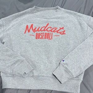 Champion Gray Crewneck with Red Mudcats Logo